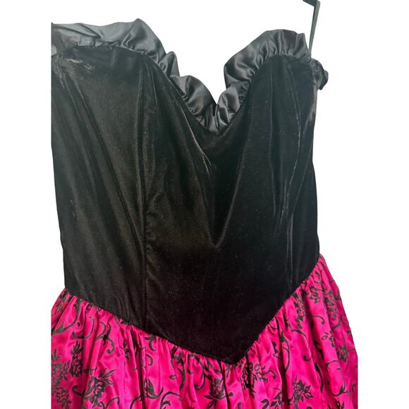 Vintage 80s Gunne Sax Jessica McClintock Strapless Prom Dress Magenta Black 5 - Picture 12 of 12